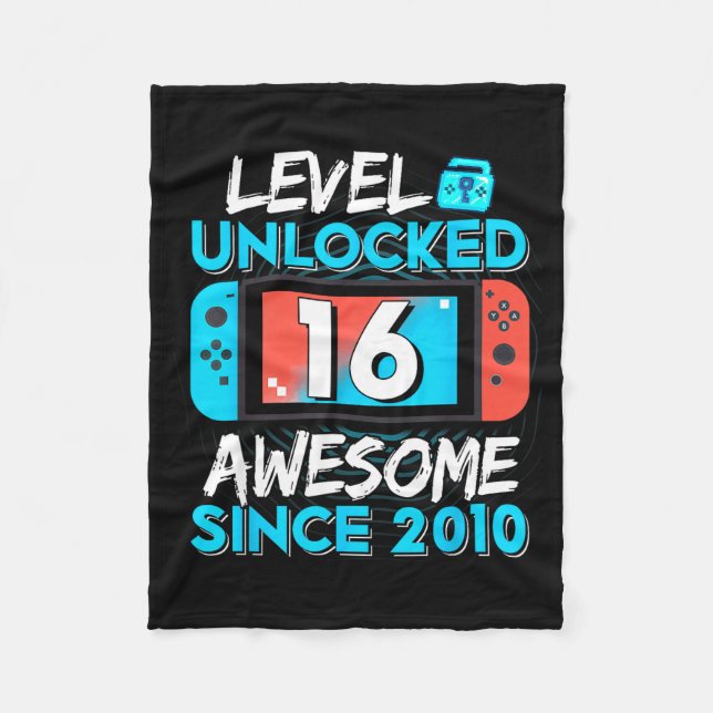 Cobertor De Velo Level 16 Unlocked Awesome Since 2010 16th Birthday (Frente)