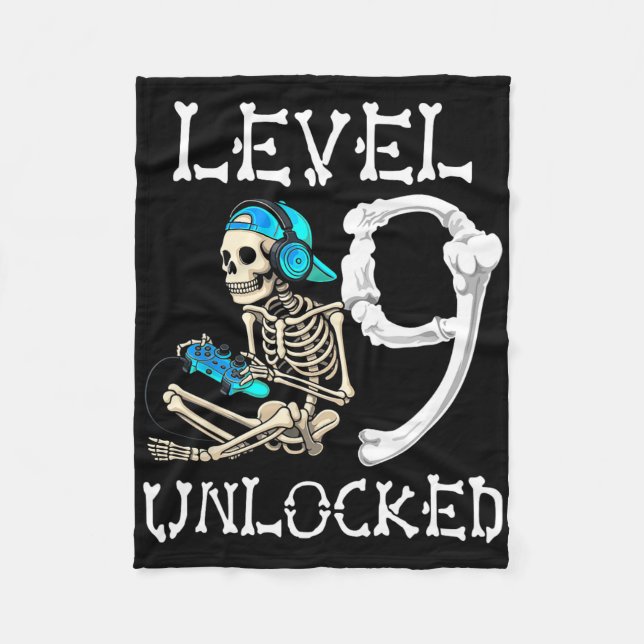Cobertor De Velo Level 9 Unlocked Skeleton Gamer Video Gaming 9th B (Frente)