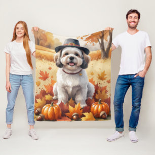 Cobertor De Velo Lhasa Apso Na Arte De Ação De Graças Das Folhas De