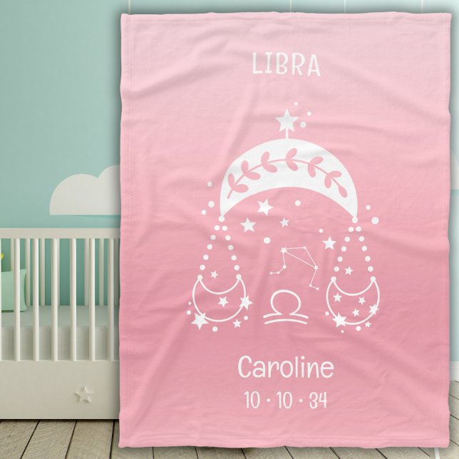 Cobertor De Velo Libra Zodíca Nome Estrela Birthdate Pink Bebê (Criador carregado)