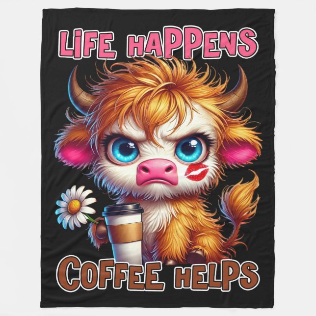 Cobertor De Velo Life Happens Coffee Helps  (Frente)