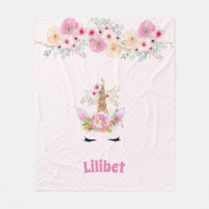 Cobertor De Velo Lilibet Chamada Unicorn Face Rosa Flowers Girls