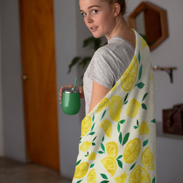 Cobertor De Velo Limões de aquarelas - amarelo e verde (Criador carregado)