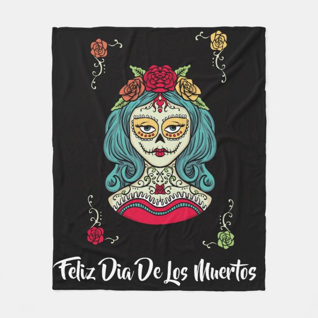 Cobertor De Velo Linda Catrina Feliz Día de Muertos (Frente)