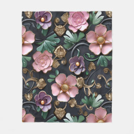 Cobertor De Velo Linda Floral Estilizada em Fundo Negro