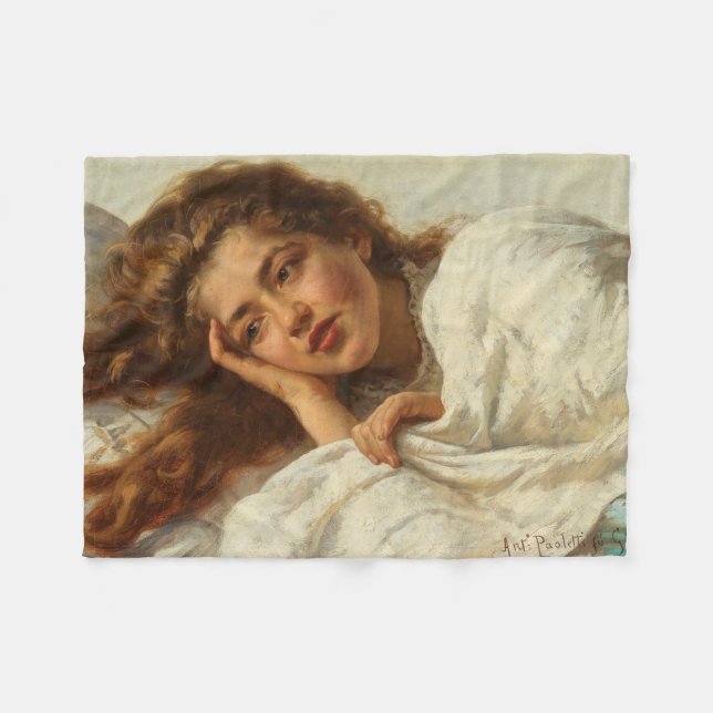 Cobertor De Velo Linda garota deitada na cama com cabelo vermelho (Frente (Horizontal))