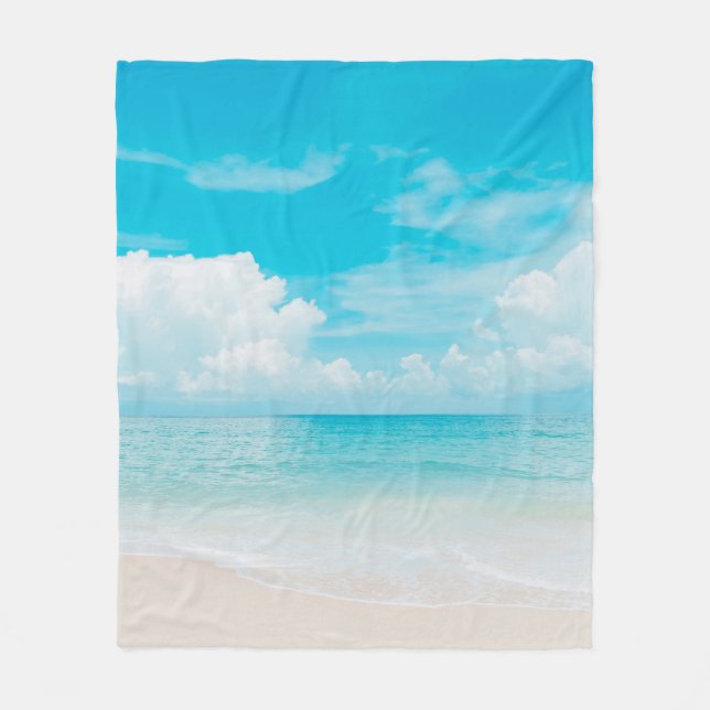Cobertor De Velo Linda praia tropical com céu azul e branco c (Frente)