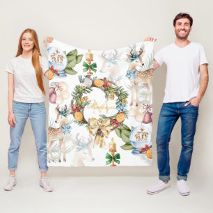 Cobertor De Velo Linda Watercolor Deer Christmas Monogramed