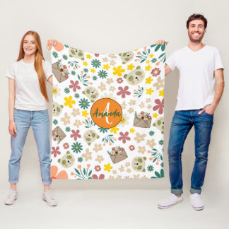 Cobertor De Velo Lindas flores de monograma e cinza pastel branco