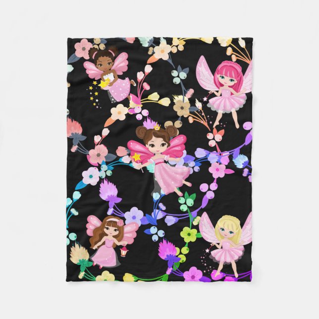 Cobertor De Velo Lindas flores em anel com fadas (Frente)