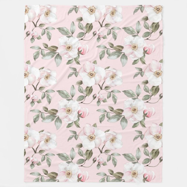 Cobertor De Velo Lindas Flores Rosa Bege Branco  (Frente)