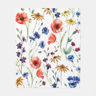 Cobertor De Velo Lindas flores silvestres, aquarela, papoila, giras