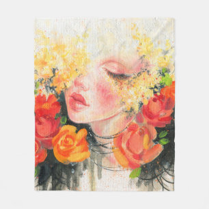Cobertor De Velo Lindas mulheres e flores em aquarela