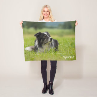 Cobertor De Velo Lindo Border Collie com Nome Personalizado