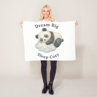 Cobertor De Velo Lindo Panda Sonolento na Nuvem Aquarela