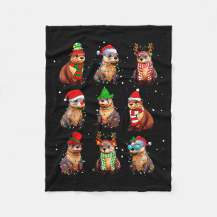 Cobertor De Velo Lindo Pijama de Natal de Lontra Engraçado Luzes de