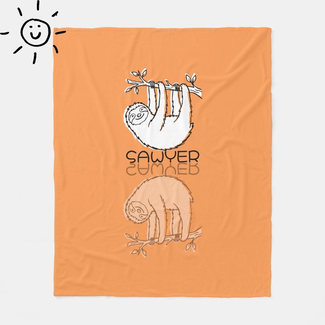 Cobertor De Velo Lindo Sloth Laranja Reflexo Doodle Nome Personaliz (Criador carregado)