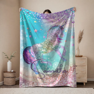 Cobertor De Velo Lindo unicórnio rosa Glitter arco-íris aqua monogr