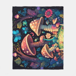 Cobertor De Velo Lindos elfos brincam sob cogumelos