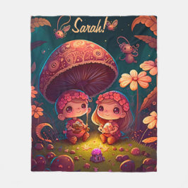 Cobertor De Velo Lindos elfos brincam sob cogumelos