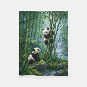 Cobertor De Velo Lindos Pandas Pequenos Subindo na Floresta de Bamb