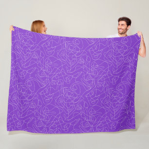 Cobertor De Velo linhas curvas abstratas brancas em um fundo roxo
