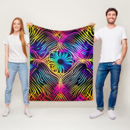 Cobertor De Velo Linhas de Neon Psicodélicas com Arte Flor