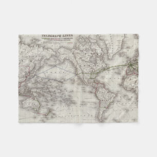 Cobertor De Velo Linhas de telégrafo mapa do mundo do vintage