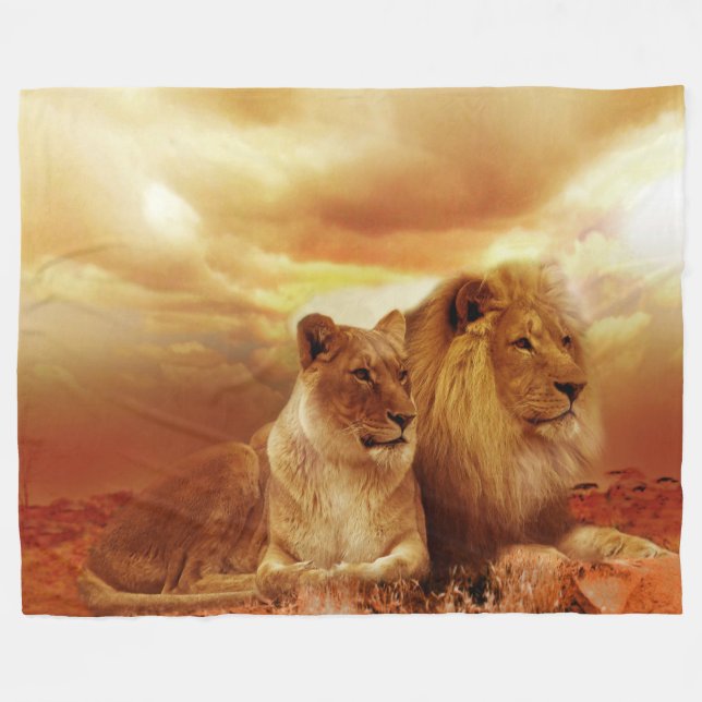 Cobertor De Velo Lion e Lioness Custom Fleece Blanket, Grande (Frente (Horizontal))