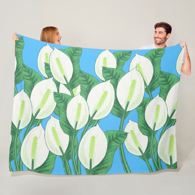 Cobertor De Velo Lírios de paz brancos em fundo azul pálido (In Situ)