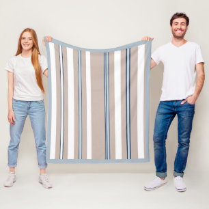 Cobertor De Velo Listra Clássica Bege, branco e azul