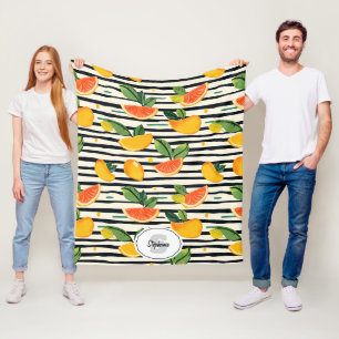 Cobertor De Velo Listra de Fruta Tropical Amarela Laranja Rosa e Ve