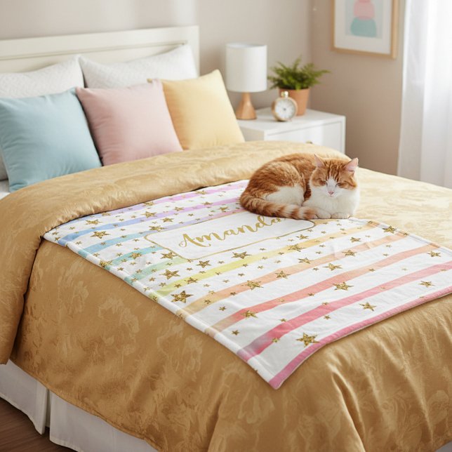 Cobertor De Velo Listras e estrelas femininas personalizadas (Criador carregado)