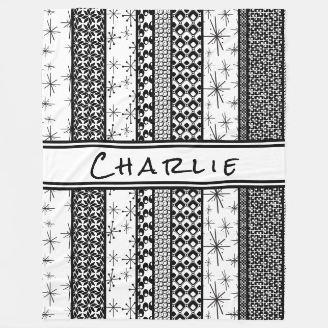 Cobertor De Velo Listras retros pretas & brancas 1 do teste padrão (Frente)