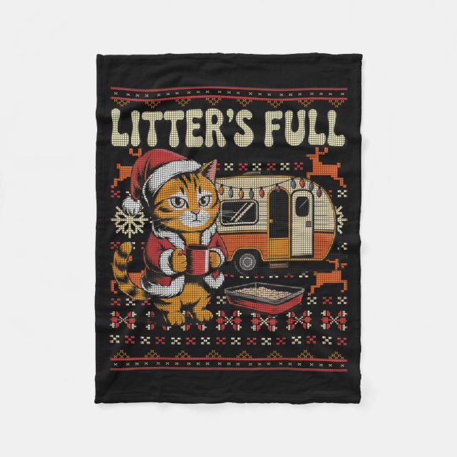 Cobertor De Velo Litter’s Full Cat Parody Cat Owner Christmas Ugly  (Frente)