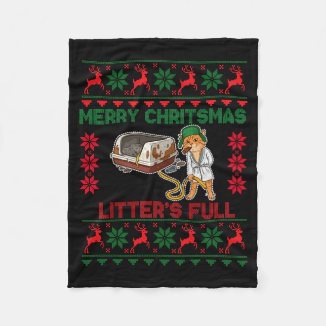 Cobertor De Velo Litter's Full Merry Christmas Funny Cat Lover Ugly (Frente)