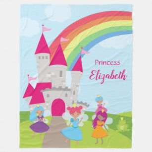 Cobertor De Velo Little Girl Fairy Princess com Rainbow e Castle
