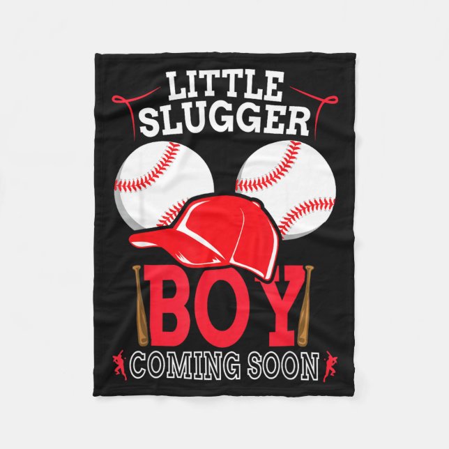 Cobertor De Velo Little Slugger Boy Coming Soon Baby Announcement B (Frente)