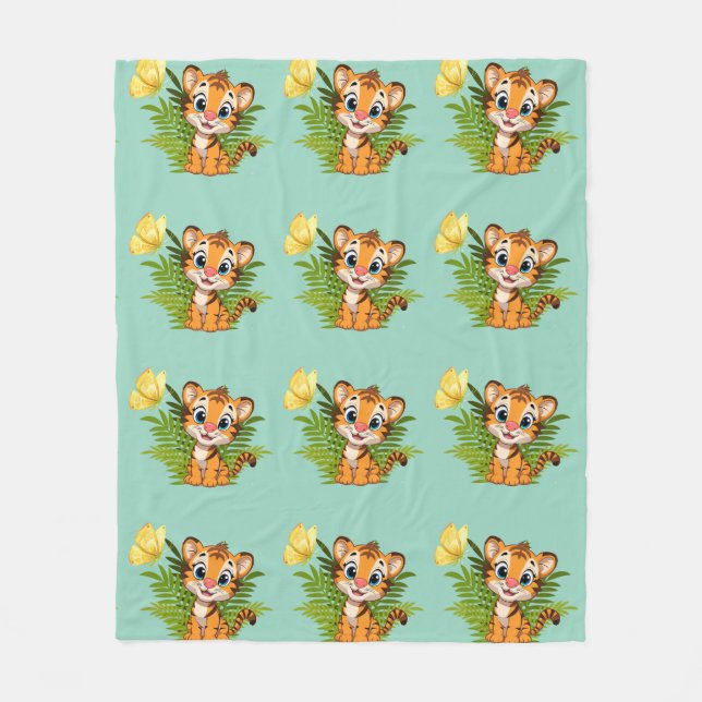 Cobertor De Velo  Little Tiger & Butterfly Fleece Blanket (Frente)