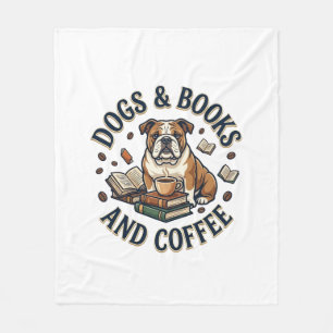 Cobertor De Velo Livros de Cachorros Café Bulldog Pilha Xícara_1