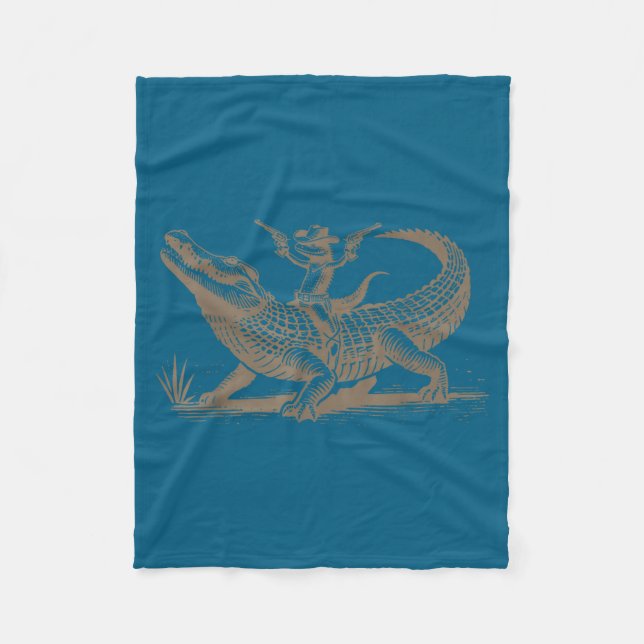 Cobertor De Velo Lizard Cowboy Riding Crocodile Alligator Western A (Frente)