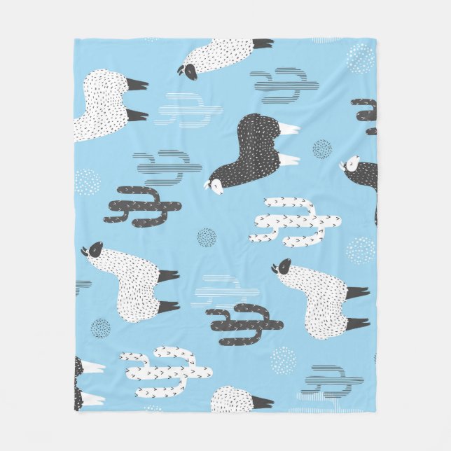 Cobertor De Velo Llama e cacto, padrão fofo. (Frente)