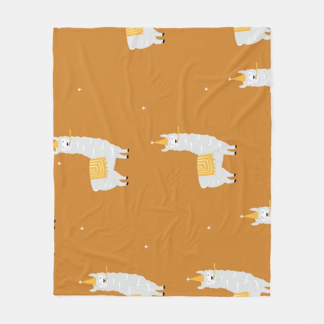 Cobertor De Velo Llama, fundo laranja: padrão de aniversário. (Frente)