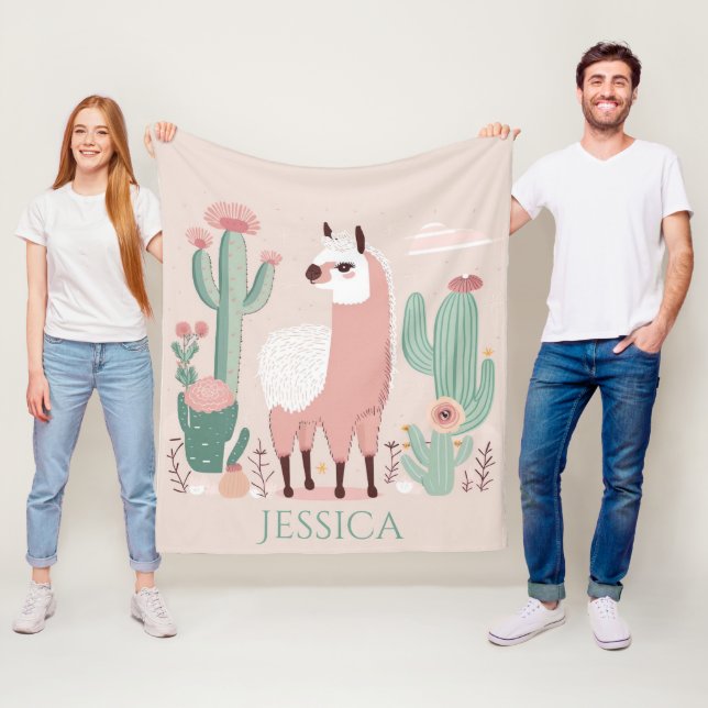 Cobertor De Velo Llama no Deserto Nome Personalizado Fleece Blanket (In Situ)
