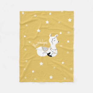Cobertor De Velo Llama Stars Blanket de velo amarelo personalizado