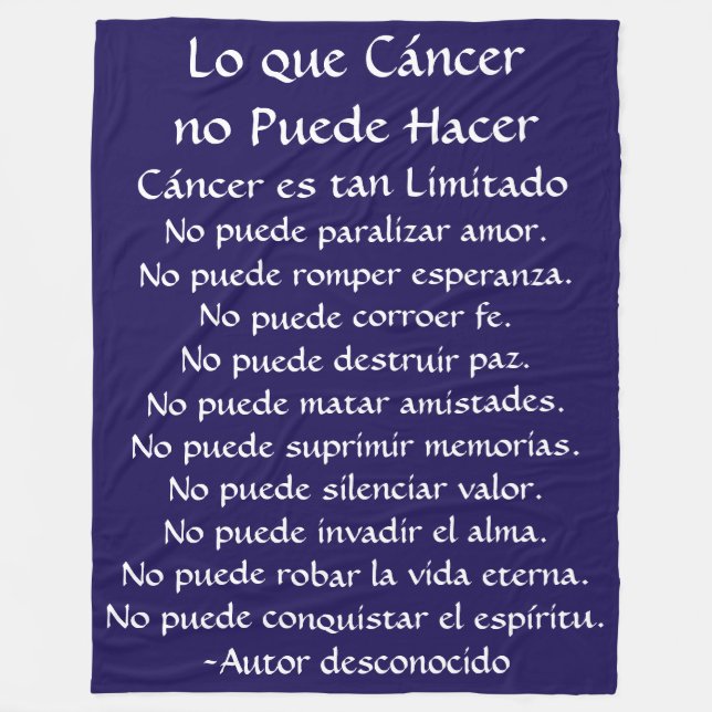 Cobertor De Velo Lo que Cáncer no Puede Hacer Fleece Chemo Blanket (Frente)