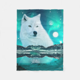 Cobertor De Velo Lobo árctico e noite mágica com luzes nortes