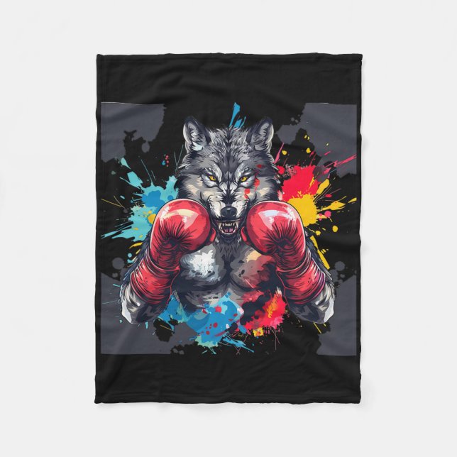 Cobertor De Velo Lobo Boxeando Com Luvas De Boxe Kickboxing Camiset (Frente)