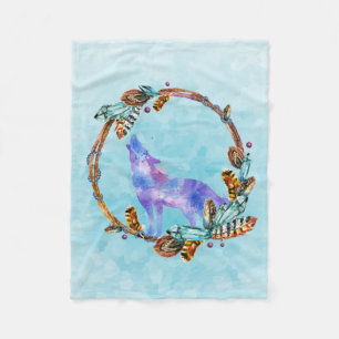 Cobertor De Velo Lobo de Aguarela Roxo com uma Coroa Boho