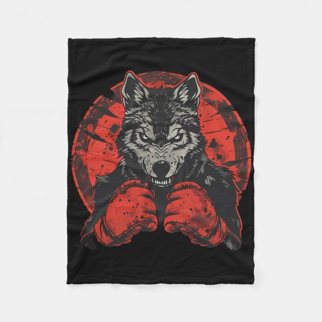 Cobertor De Velo Lobo de Boxe Com Luvas de Boxe Kickboxing Engraçad (Frente)